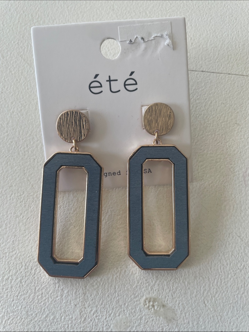 été Blue and Gold Geometric Drop Earrings